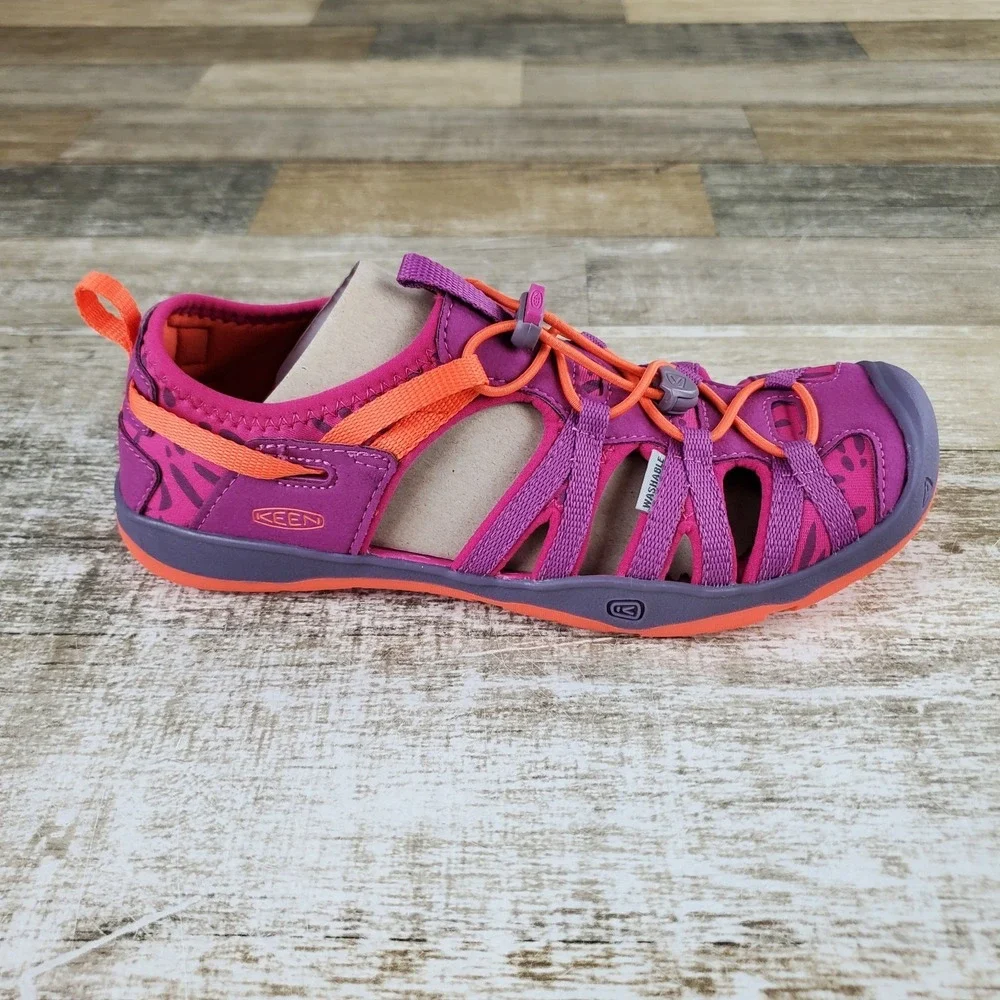 Keen Moxie Youth Sandals Sz 4 Purple Wine Nasturtium Round Toe Lace-Lock Bungee